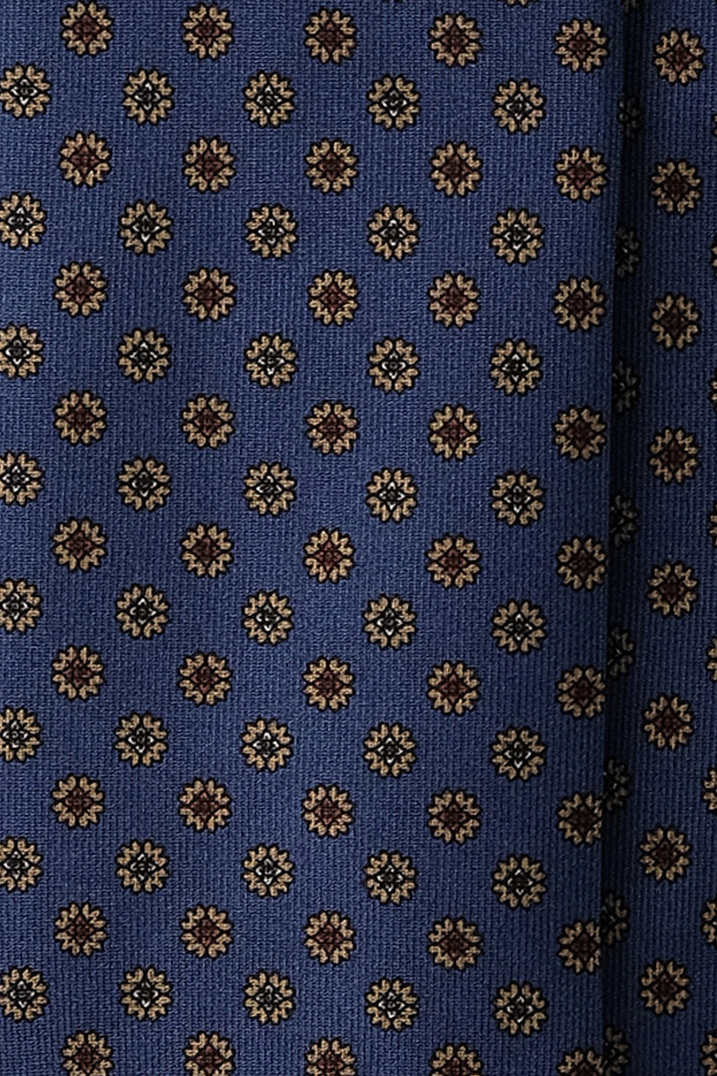 3- Fold Untipped Floral Silk Tie - Blue / Olive / Brown - Brunati Como