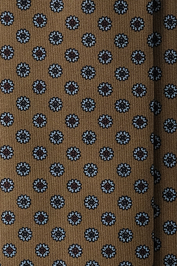 3- Fold Untipped Floral Silk Tie - Toffee / Light Blue / Brown - Brunati Como