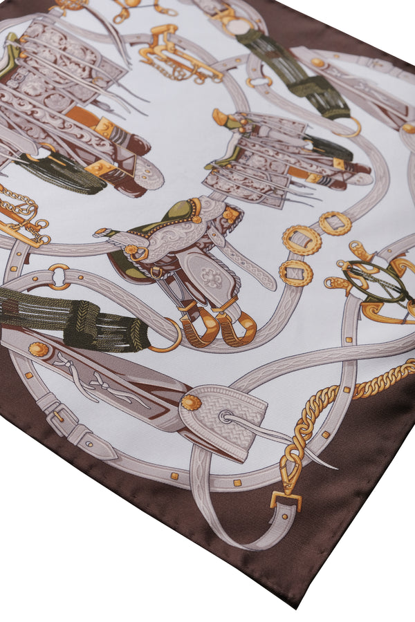 Saddle Pattern Silk Pocket Square - Brown - Brunati Como