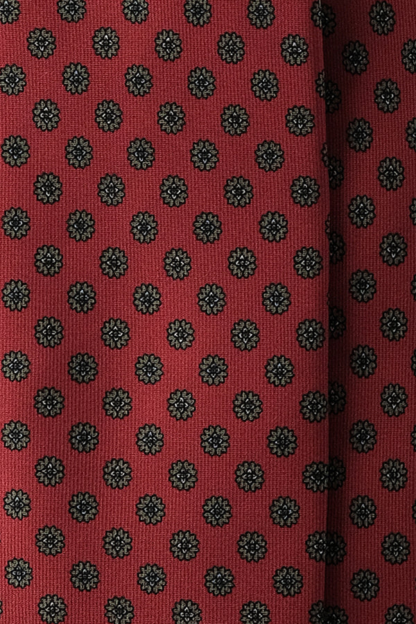 3- Fold Untipped Floral Silk Tie - Brick Red / Green - Brunati Como