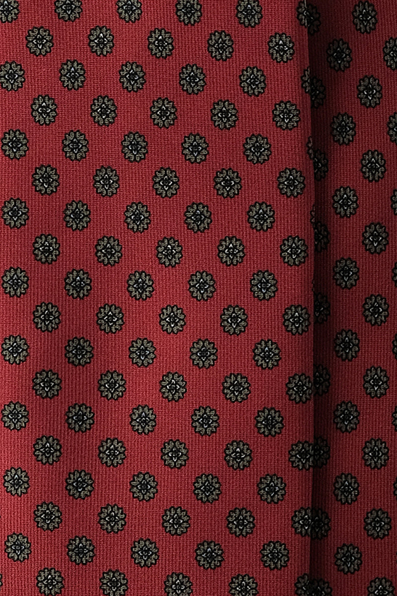 3- Fold Untipped Floral Silk Tie - Brick Red / Green - Brunati Como