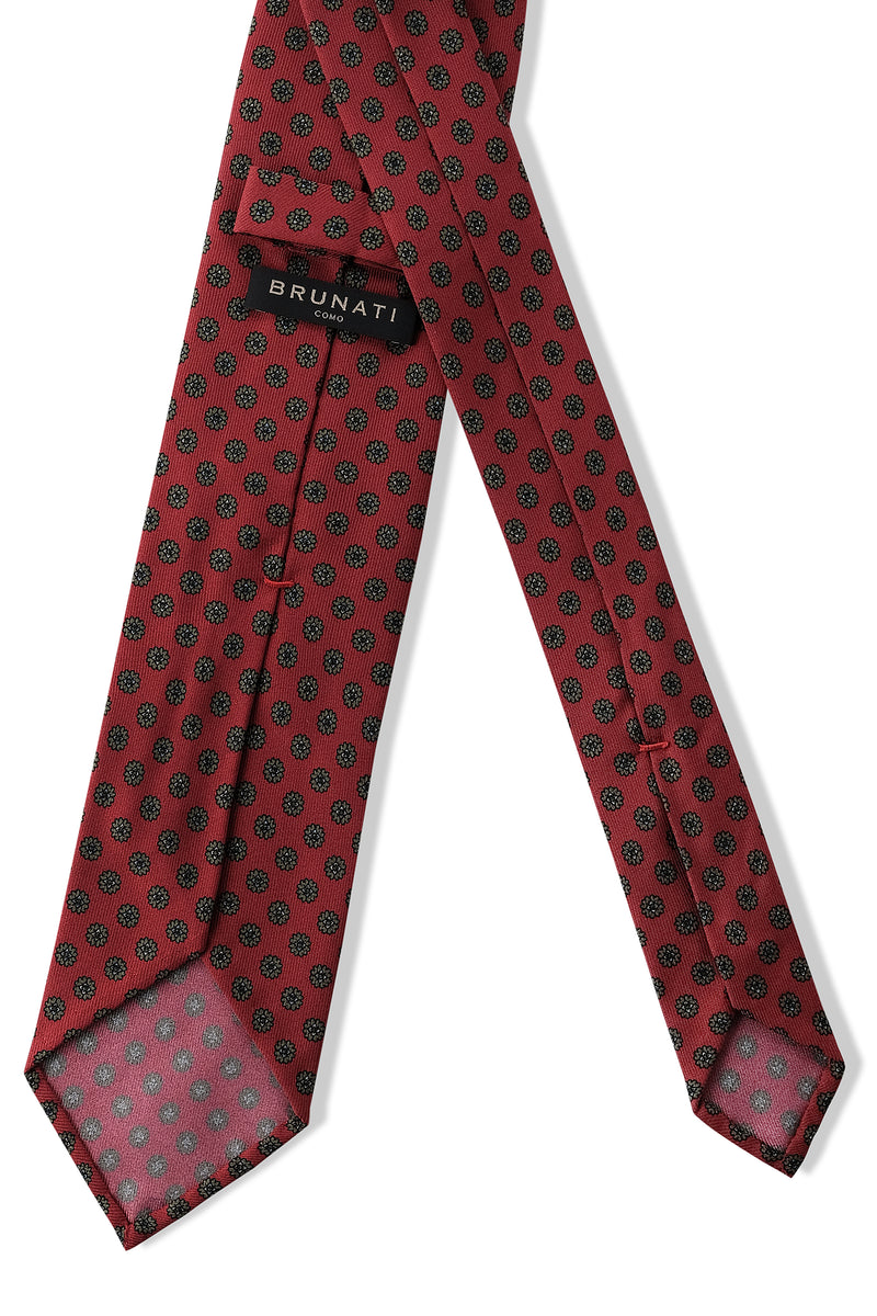 3- Fold Untipped Floral Silk Tie - Brick Red / Green - Brunati Como