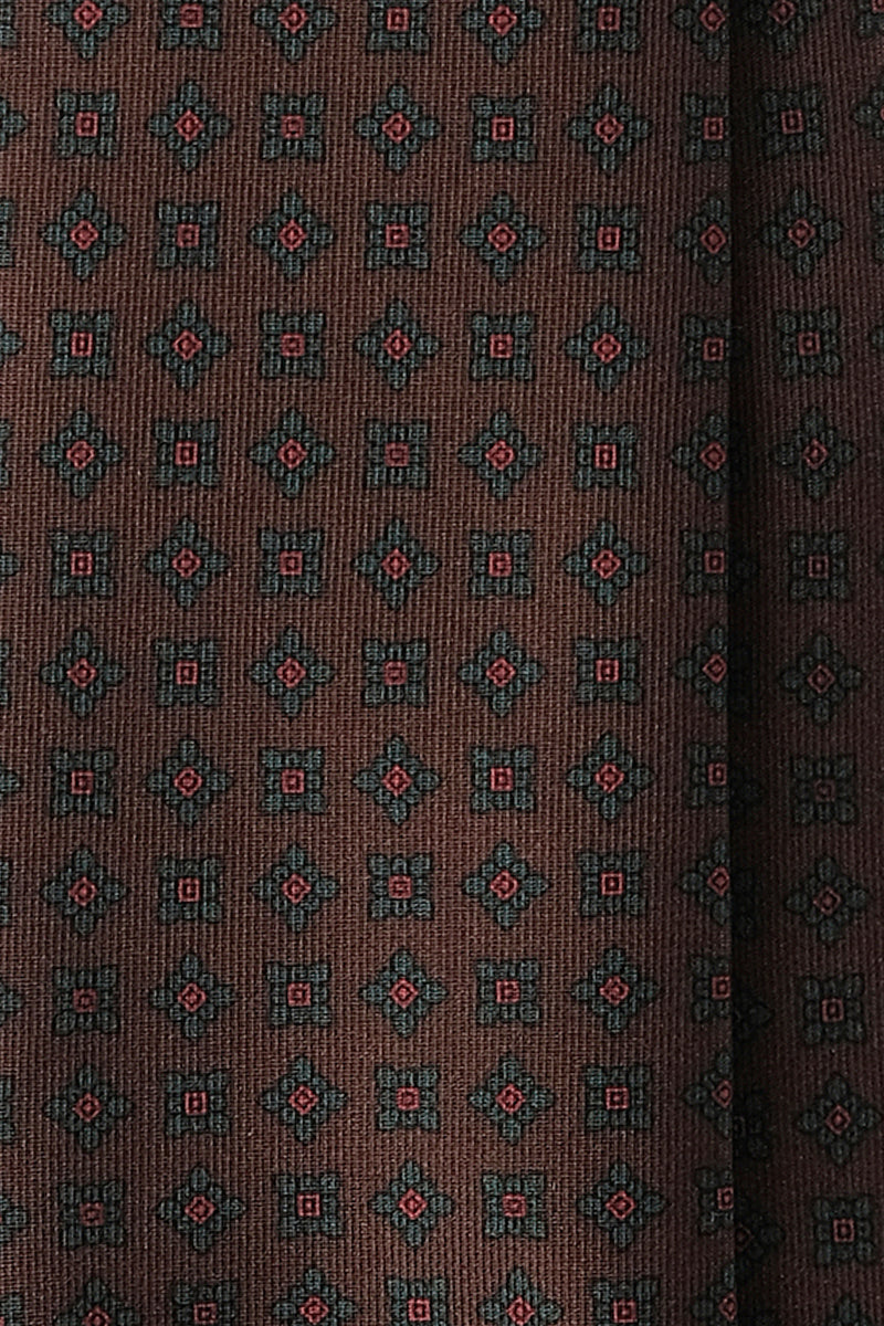 3-Fold Floral Ancient Madder Silk Tie - Brown/Forest - Brunati Como