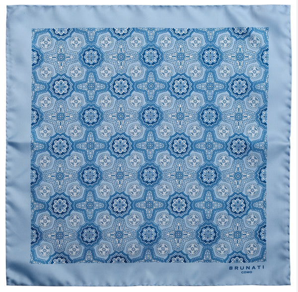 Floral Silk Pocket Square - Light Blue - Brunati Como