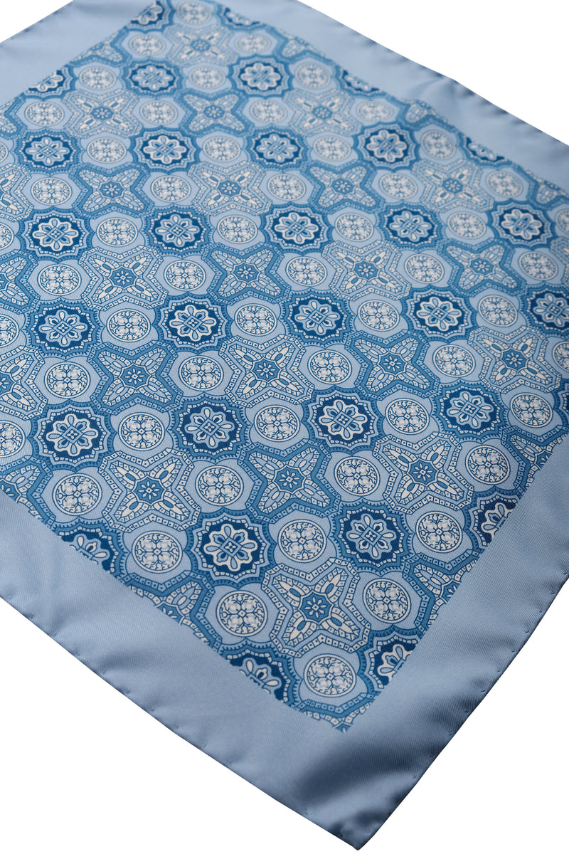 Floral Silk Pocket Square - Light Blue - Brunati Como