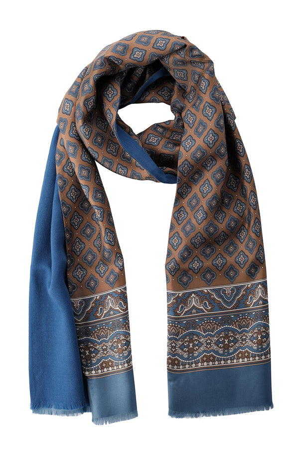 Doubleface Silk Wool Scarf - Blue / Beige - Brunati Como