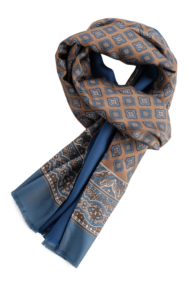 Doubleface Silk Wool Scarf - Blue / Beige - Brunati Como