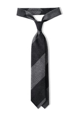 3-FOLD UNLINED Striped Heringbone Cashmere Tie - Anthra/Grey - Brunati Como