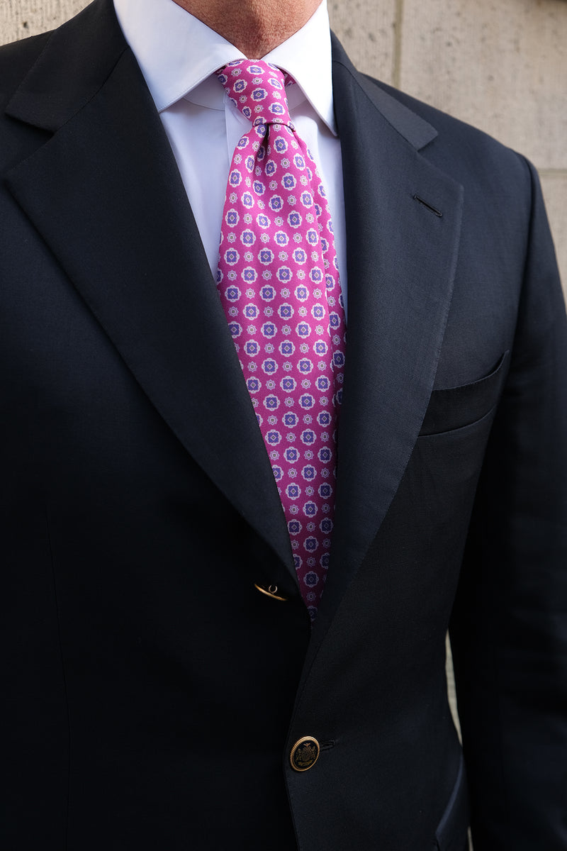 3- Fold Untipped Floral Silk Tie / Pink / Light Blue / Rose - Brunati Como