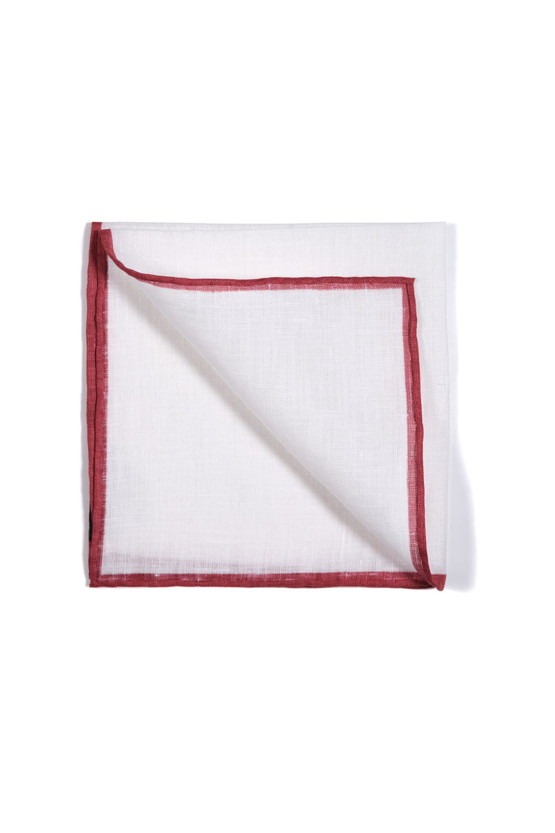 Shoestring Pocket Square Irish Linen - White/Red - Brunati Como