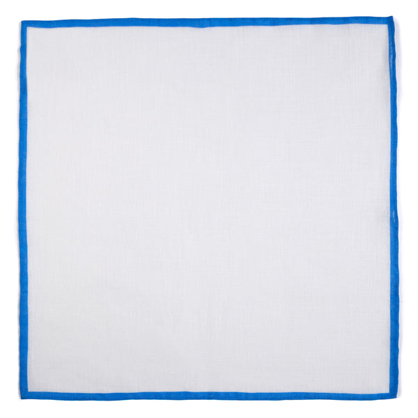 Shoestring Pocket Square Irish Linen - White/Blue - Brunati Como