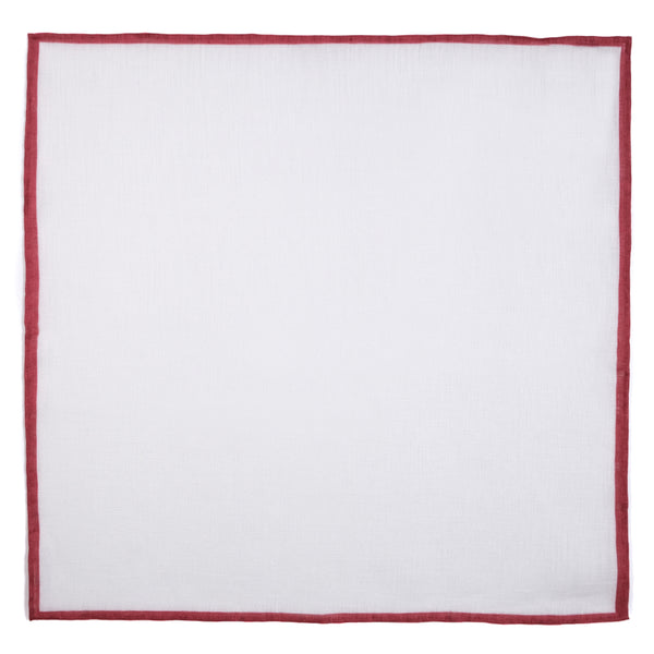 Shoestring Pocket Square Irish Linen - White/Red - Brunati Como