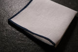 Shoestring Pocket Square Irish Linen - White/Navy - Brunati Como