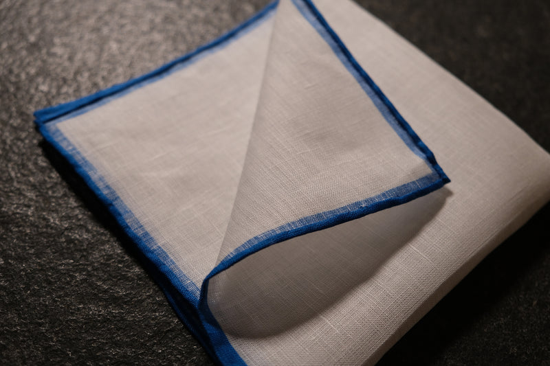 Shoestring Pocket Square Irish Linen - White/Blue - Brunati Como