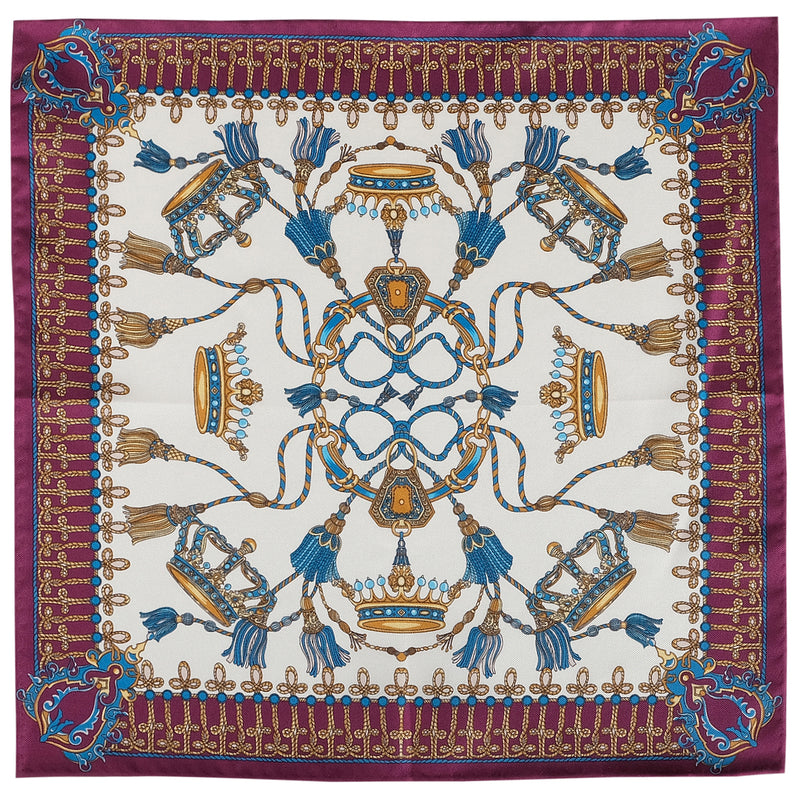 Crown Pattern Silk Pocket Square - Purple - Brunati Como