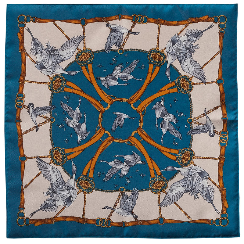 Flying Swan Pattern Silk Pocket Square - Royal - Brunati Como
