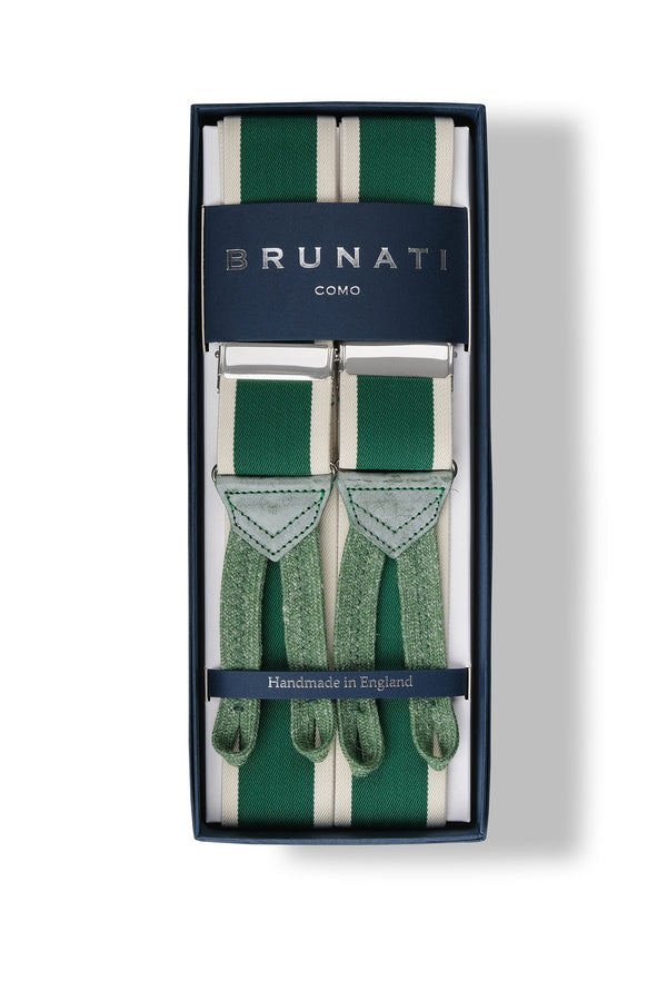 Striped Elastic Braces - Green/Off White - Brunati Como