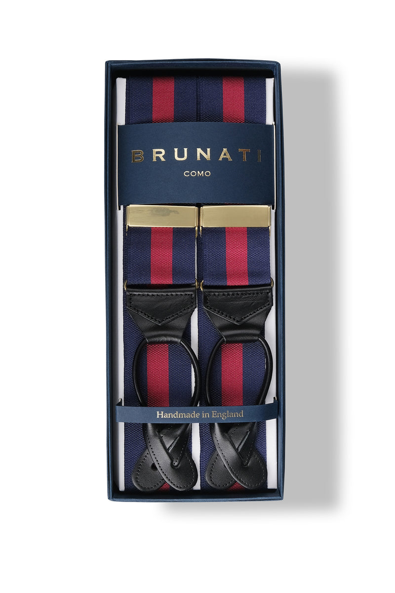 Striped Ribbed Rigid Braces - Blue/Burgundy - Brunati Como