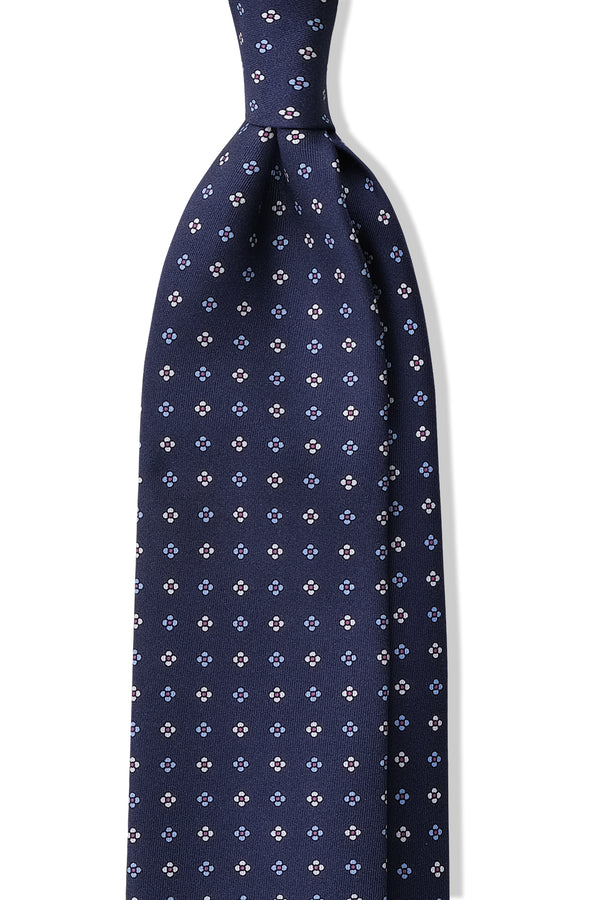 3-Fold Floral Macclesfield Printed Silk Tie - Navy - Brunati Como