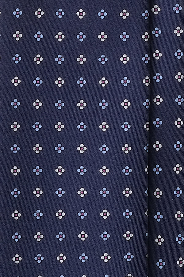 3-Fold Floral Macclesfield Printed Silk Tie - Navy - Brunati Como