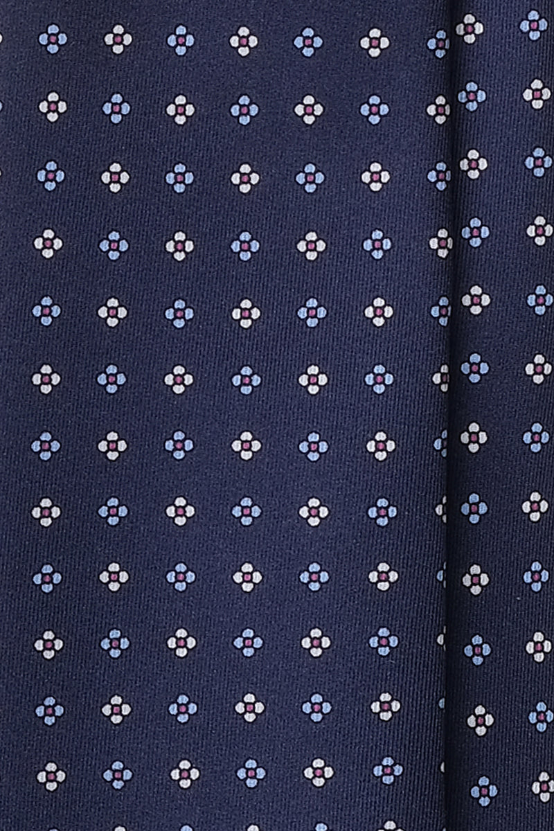3-Fold Floral Macclesfield Printed Silk Tie - Navy - Brunati Como