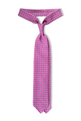 3- Fold Untipped Floral Silk Tie / Pink / Light Blue / Rose - Brunati Como