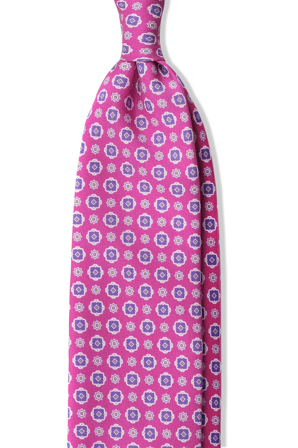 3- Fold Untipped Floral Silk Tie / Pink / Light Blue / Rose - Brunati Como