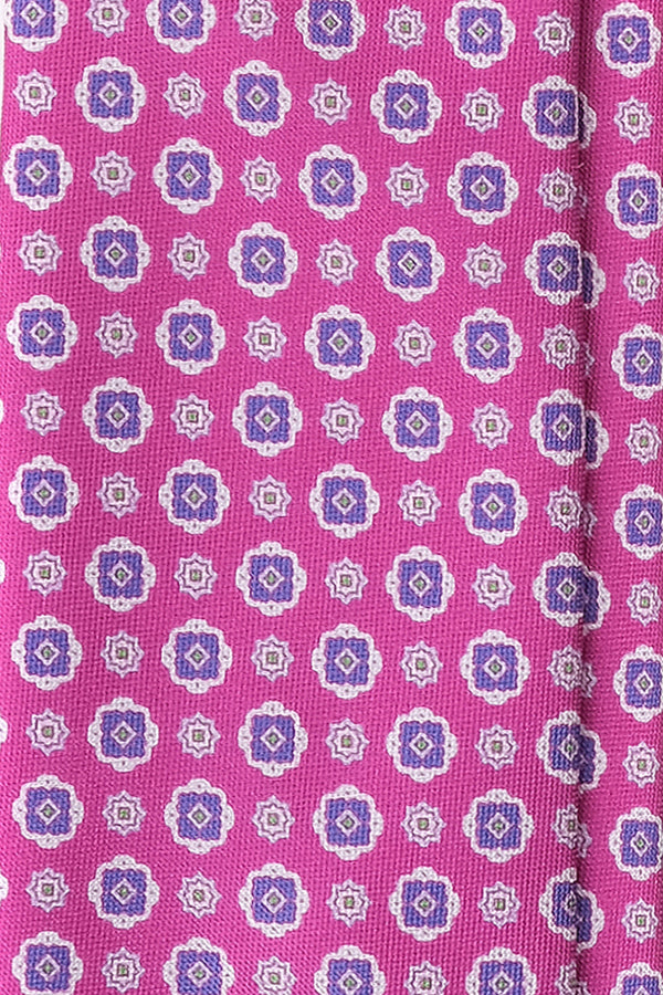 3- Fold Untipped Floral Silk Tie / Pink / Light Blue / Rose - Brunati Como