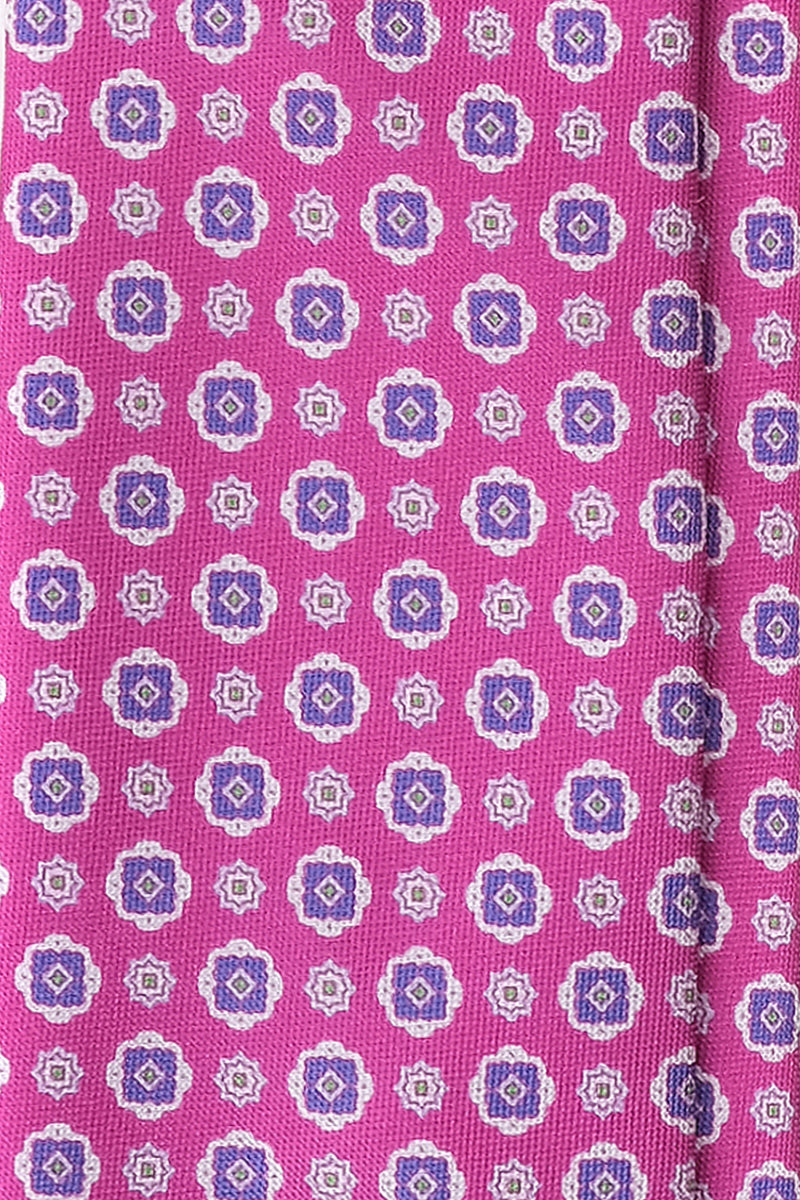 3- Fold Untipped Floral Silk Tie / Pink / Light Blue / Rose - Brunati Como