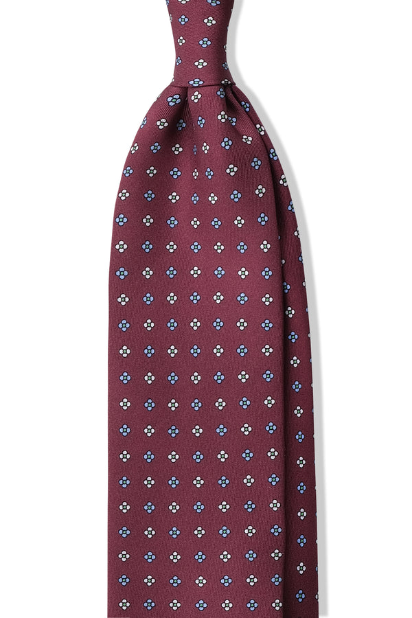 3-Fold Floral Macclesfield Printed Silk Tie - Burgundy - Brunati Como