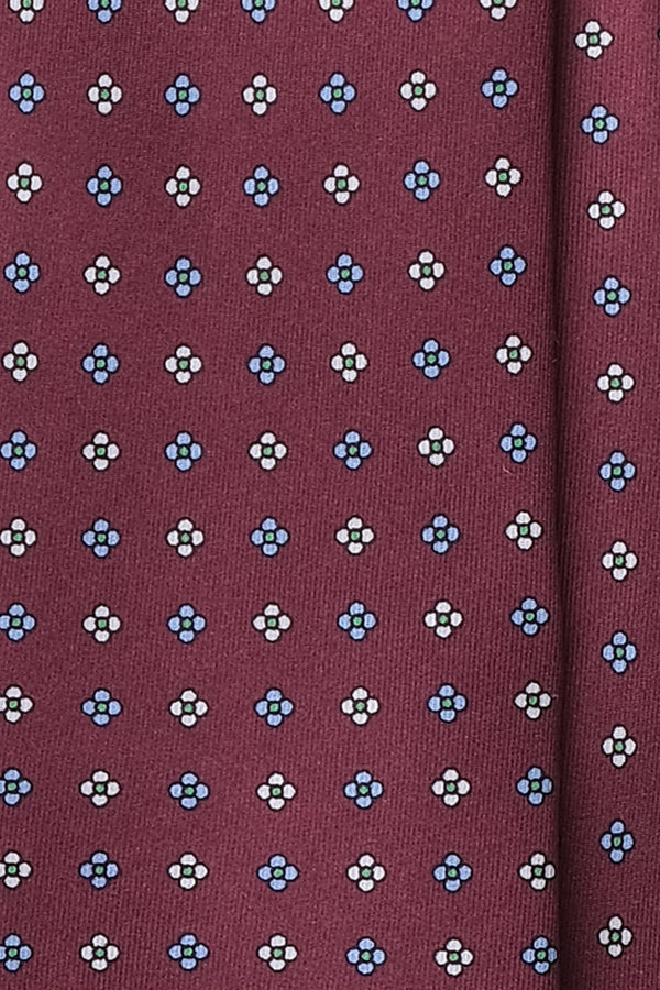 3-Fold Floral Macclesfield Printed Silk Tie - Burgundy - Brunati Como