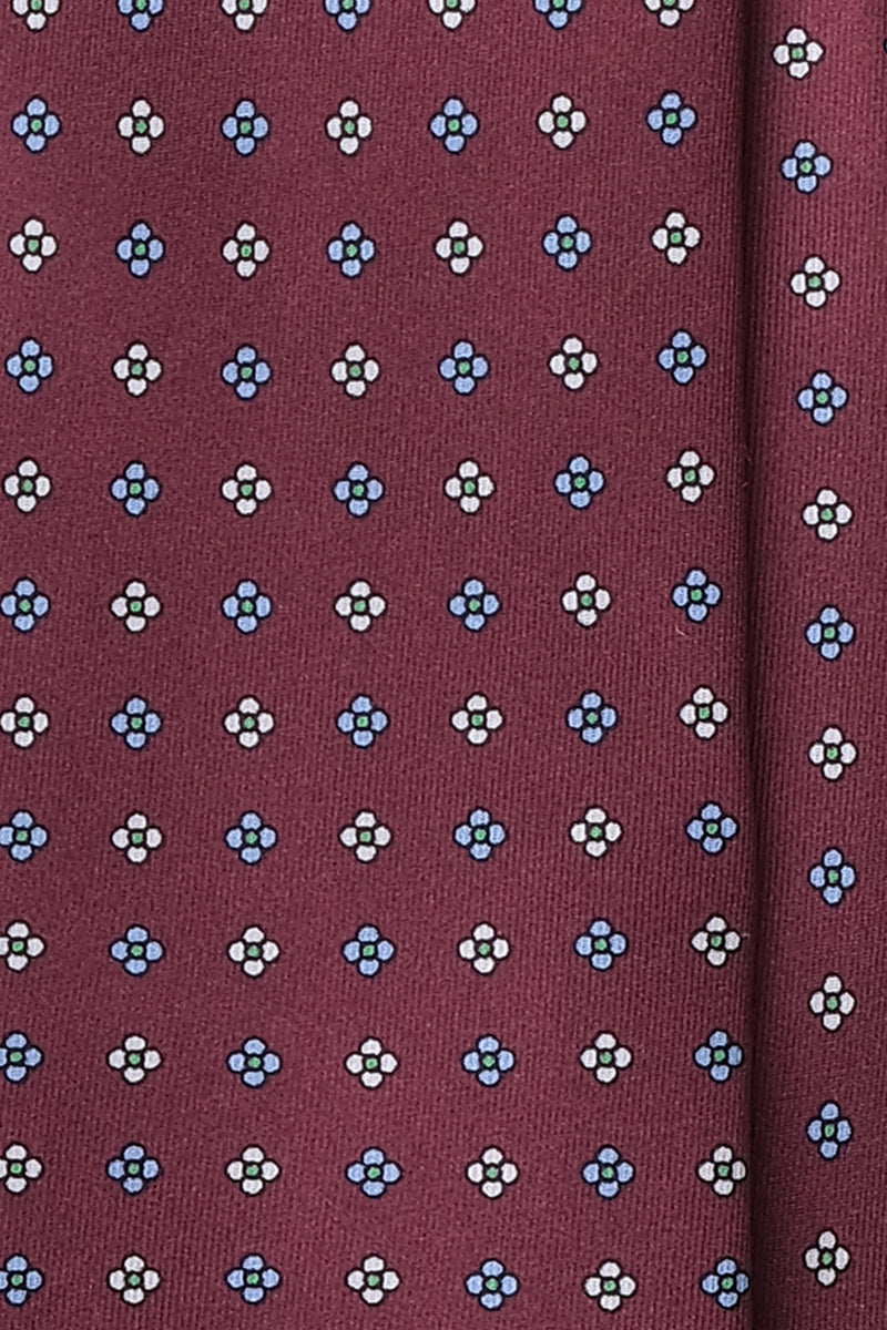 3-Fold Floral Macclesfield Printed Silk Tie - Burgundy - Brunati Como