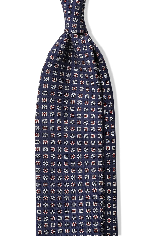 3-Fold Floral Macclesfield Printed Silk Tie - Navy - Brunati Como