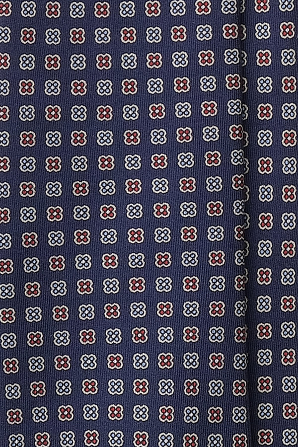 3-Fold Floral Macclesfield Printed Silk Tie - Navy - Brunati Como