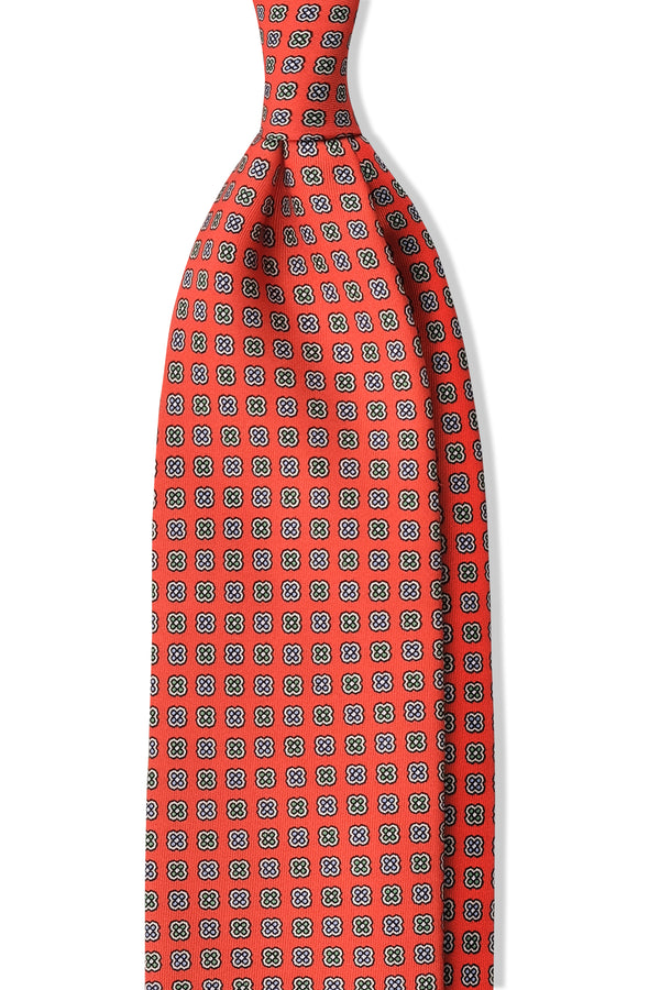 3-Fold Floral Macclesfield Printed Silk Tie - Orange - Brunati Como