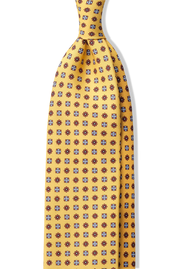 3-Fold Floral Macclesfield Printed Silk Tie - Yellow - Brunati Como