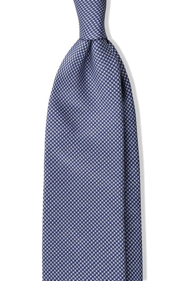 3- Fold Untipped Houndstooth 40oz Silk Tie - Navy - Brunati Como