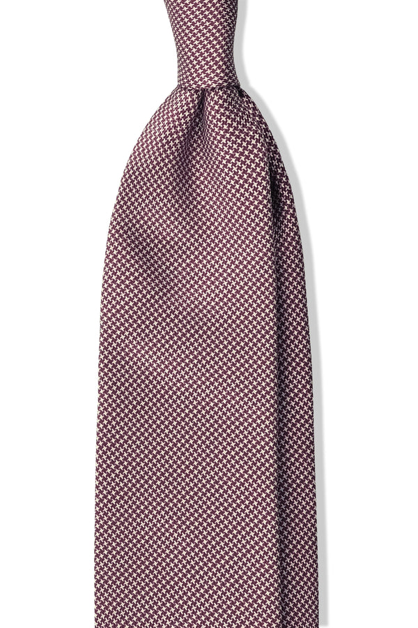 3- Fold Untipped Houndstooth 40oz Silk Tie - Burgundy/Cream - Brunati Como