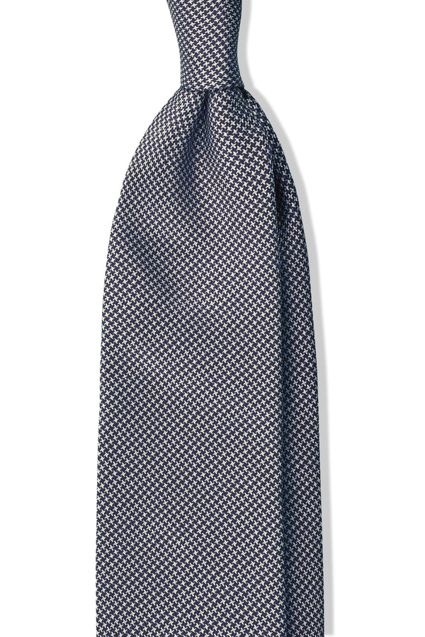 3- Fold Untipped Houndstooth 40oz Silk Tie - Navy/Beige - Brunati Como