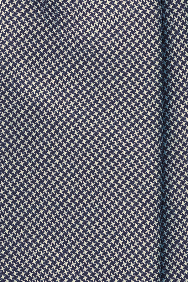 3- Fold Untipped Houndstooth 40oz Silk Tie - Navy/Beige - Brunati Como