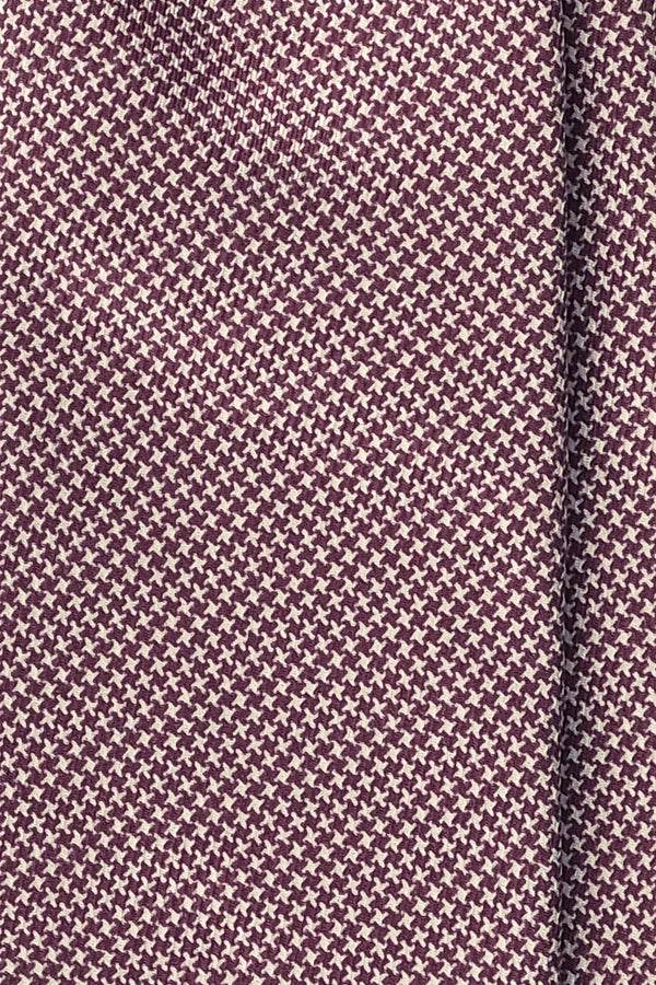 3- Fold Untipped Houndstooth 40oz Silk Tie - Burgundy/Cream - Brunati Como