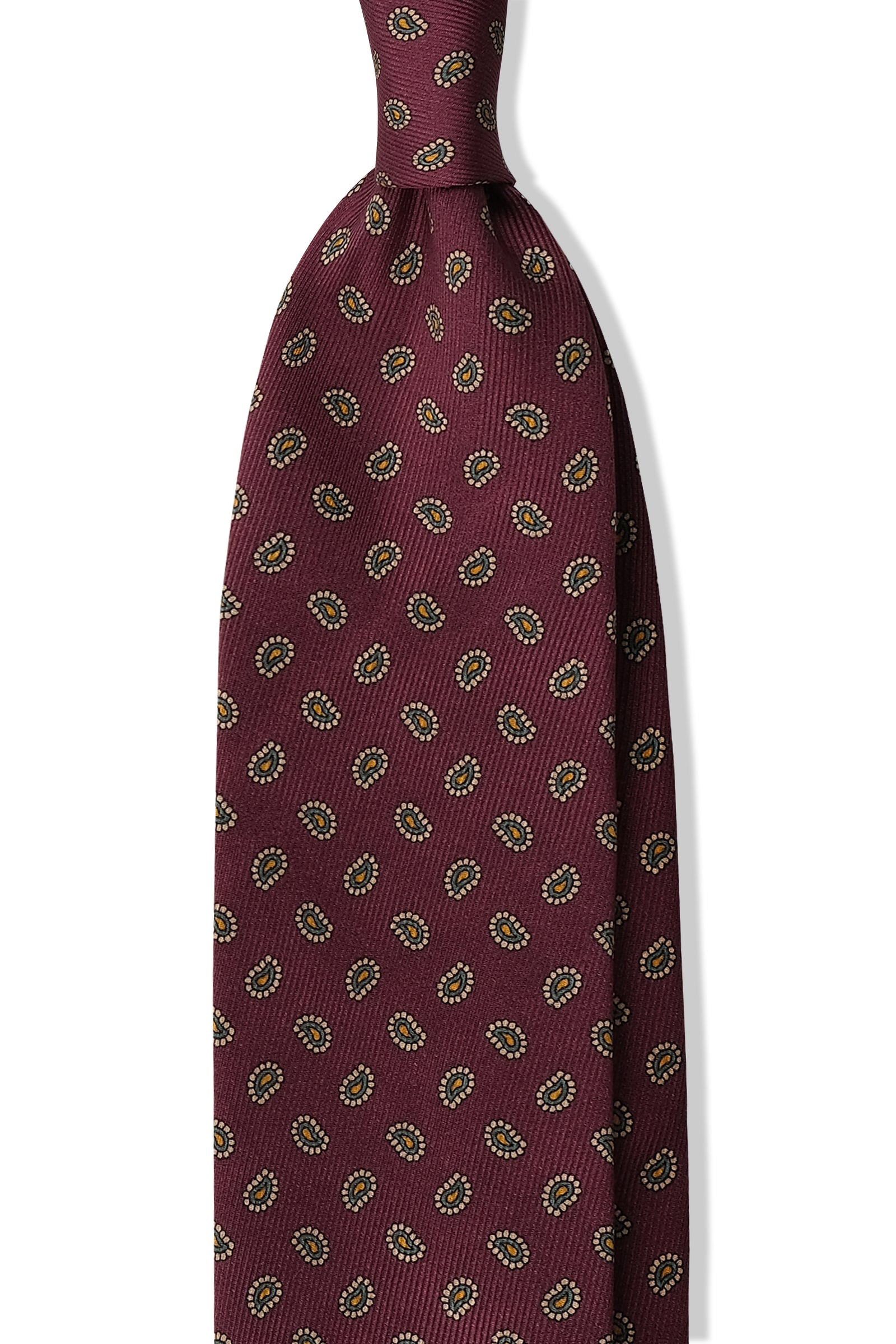 3- Fold Untipped Paisley Silk Tie - Burgundy / Gold / Forest