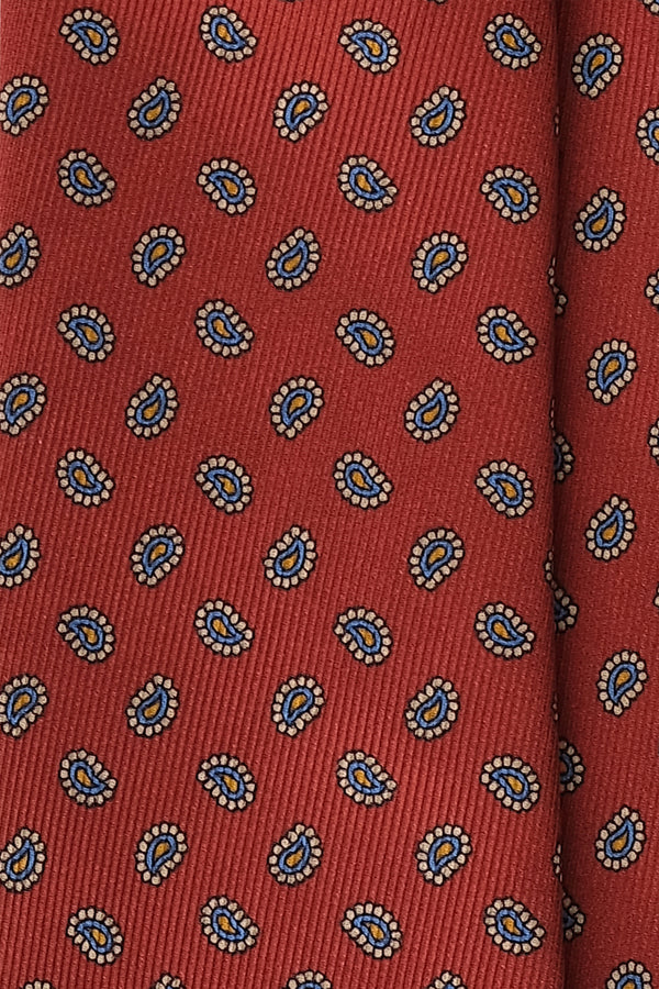 3- Fold Untipped Paisley Silk Tie - Rust / Gold / Blue - Brunati Como