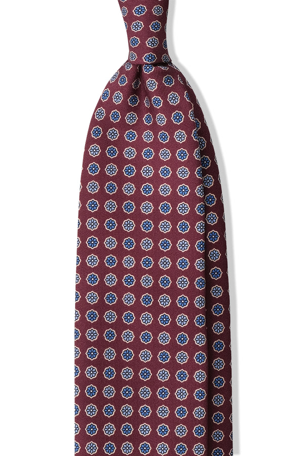 3- Fold Untipped Floral Silk Tie - Burgundy / Blue - Brunati Como