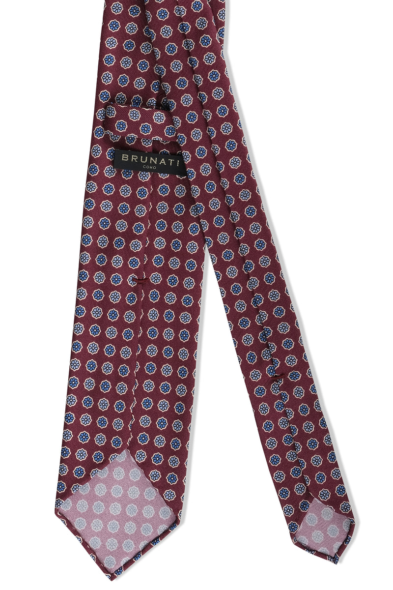 3- Fold Untipped Floral Silk Tie - Burgundy / Blue - Brunati Como