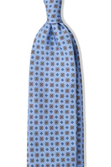 3- Fold Untipped Floral Silk Tie - Light Blue / Rose - Brunati Como