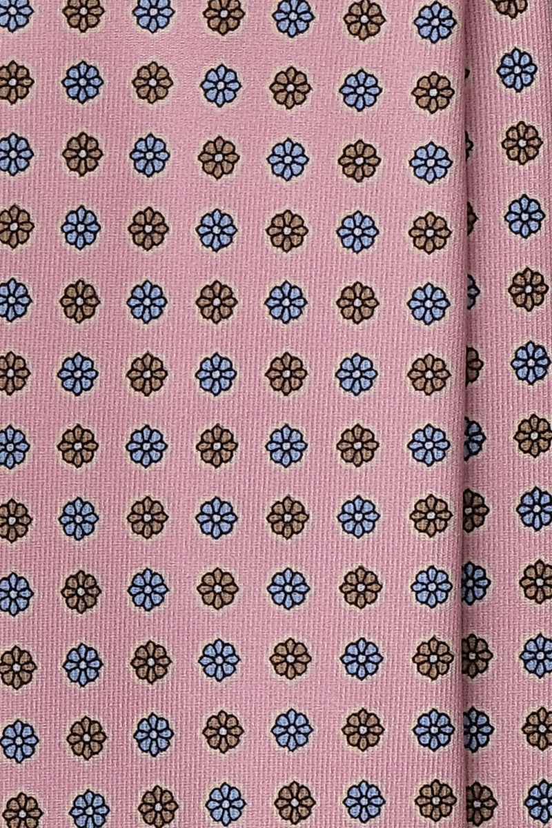 3- Fold Untipped Floral Silk Tie - Rose / Light Blue / Beige - Brunati Como