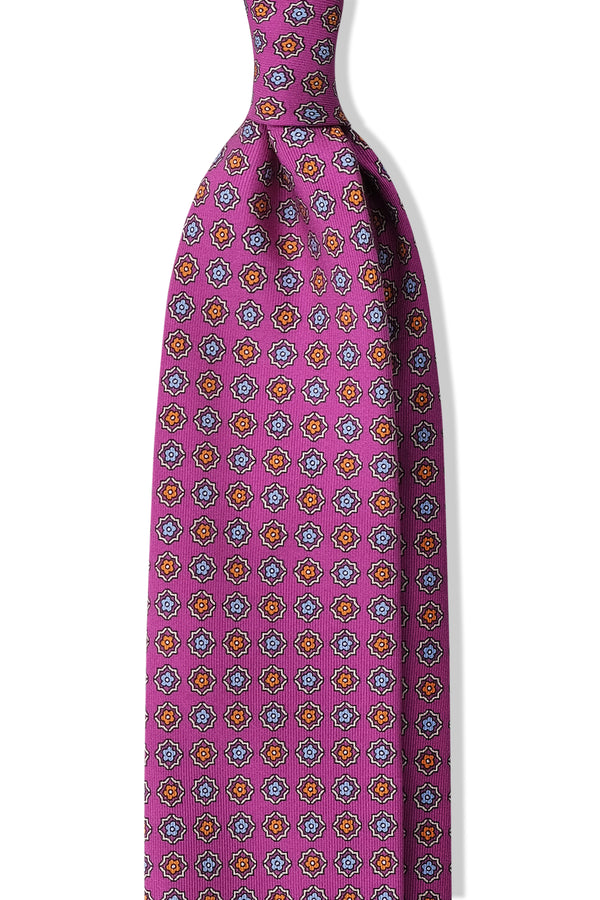 3- Fold Untipped Floral Silk Tie - Pink / Orange / Light Blue - Brunati Como