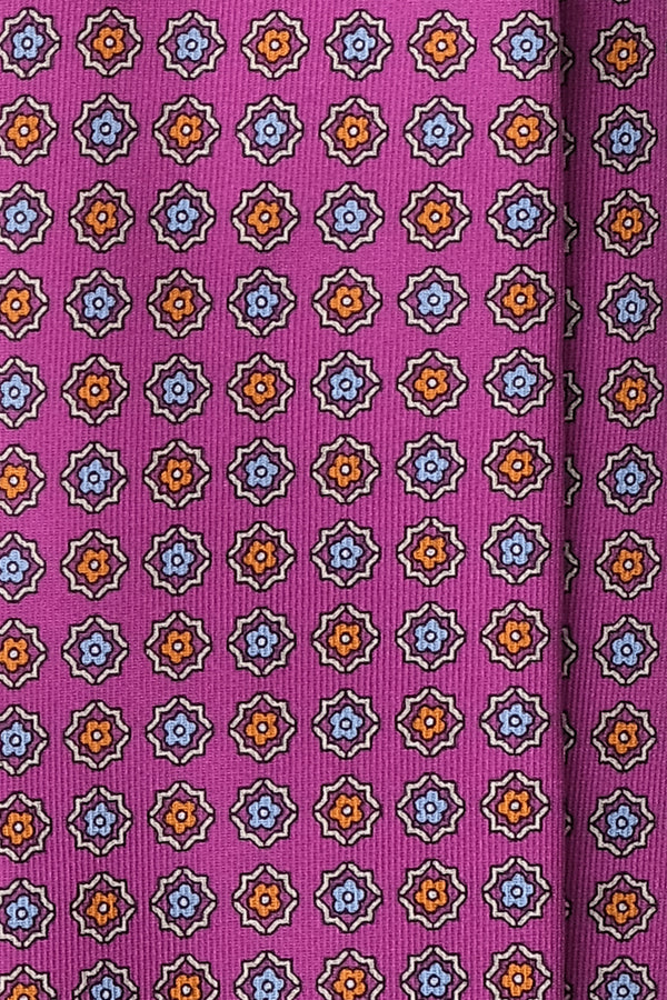 3- Fold Untipped Floral Silk Tie - Pink / Orange / Light Blue - Brunati Como