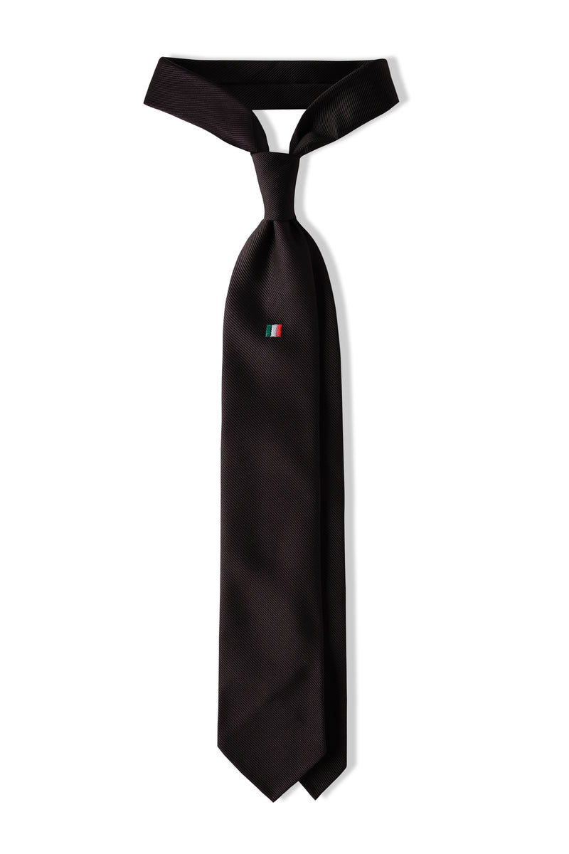 3-Fold Untipped Solid Black Repp Tie - Italia - Brunati Como